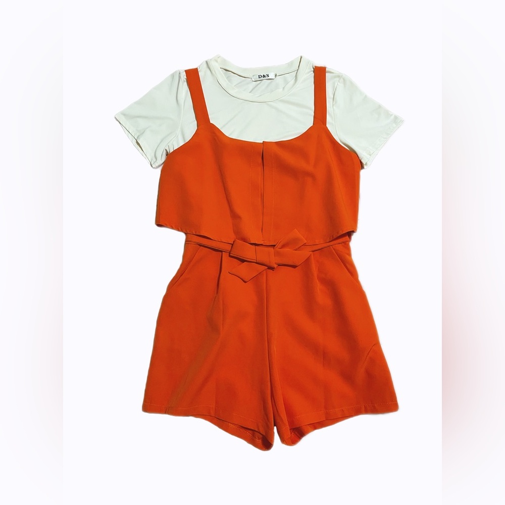 Women 2PCS Romper Set Short Sleeve T-Shirt & Flap Detail Jumpsuit Summer Outfit